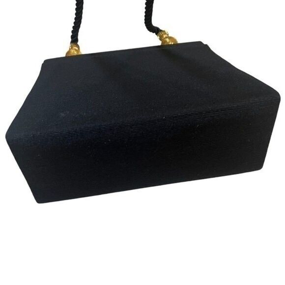 Women Evening Bag Black Gold Finish Design and Rope Straps Inside Flap Pocket - Picture 8 of 16